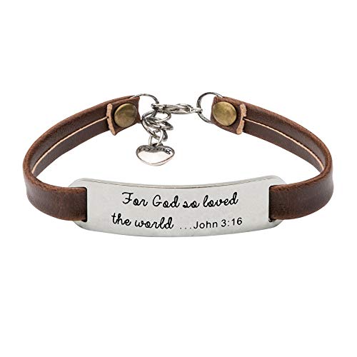 Yiyang Christian Gifts Leather Bracelet for Women Inspirational Faith Bible Verse Religious Jewelry Christmas Birthday Baptism Gift for Women - style: For God so loved the world... John 3:16