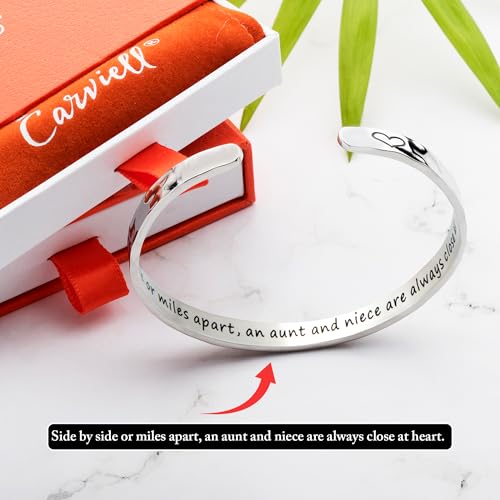 Carviell Bracelets for Women – 100+ Meaningful Engraved Messages – Solid 316L Surgical Stainless Steel Cuff Bracelet – Gift Ready - color: AUNT NIECE Gift - Side by side or miles apart, an aunt and niece are always close at heart.