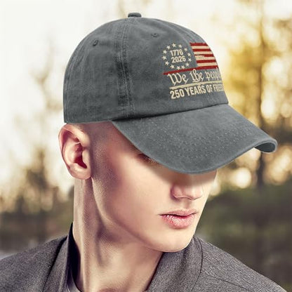 U.S. 250th Anniversary 250 Years Freedoms 1776-2026 Baseball Hats Funny - color: Pigment Gray