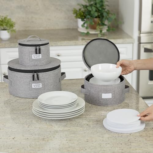 China Storage Container for Saucer, Bowls, and Appetizer Plates - Fit dishes up to 6.5" W - Includes 12 Felt Dividers - Stackable with Hard Shell on all sides and Interior Quilted Padding - style: Saucer Case