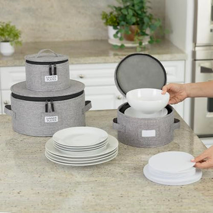China Storage Container for Saucer, Bowls, and Appetizer Plates - Fit dishes up to 6.5" W - Includes 12 Felt Dividers - Stackable with Hard Shell on all sides and Interior Quilted Padding - style: Saucer Case