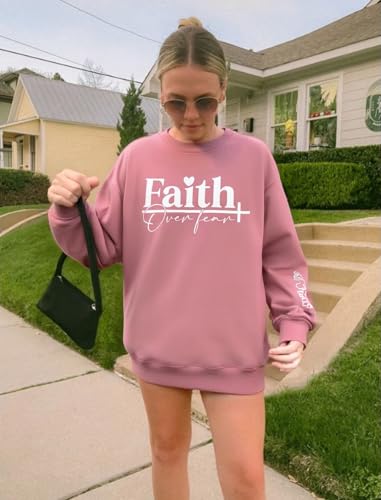 UNIQUEONE Christian Sweatshirt Women Faith Shirts: Jesus Sweatshirt Christian Religious Crewneck Long Sleeve Pullover Tops - color: Pink-4, size: Small