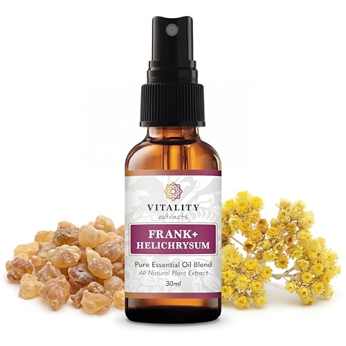 Vitality Extracts Frank+ Helichrysum Essential Oil Blend - 30ml Spray Bottle, Frankincense Boswellia Seratta, Aromatherapy, Soft Skin, Relief from Daily Aches & Soreness, Natural - size: 1.01 Fl Oz (Pack of 1)
