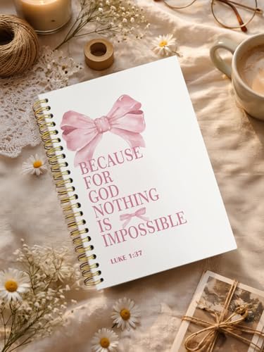 Coquette Pink Bow Christian Notebook Journal, Christian Gifts for Women, Luke 1:37 Bible Verse Notebooks for Work, Preppy Bow Religious Prayer Hardcover Spiral Notebook Journal 5.5x8.3 - color: LUKE 1:37