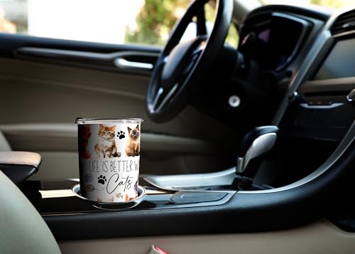 Fancyfams Cat Coffee Tumbler, 1-Pack 20oz Stainless Steel, Vacuum Insulated - color: Better with Cats