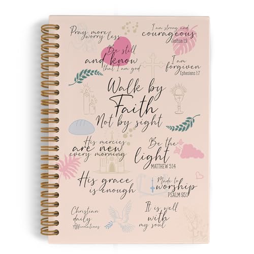 Christian Bible Spiral Notebook for Women, Walk by Faith Not by Sight Journal Notebook, Inspirational Christian Notebooks for School Work, Bible Scripture Office Supplies Gifts for Girls,5.5x8.3 - color: faith, size: 5.5x8.3