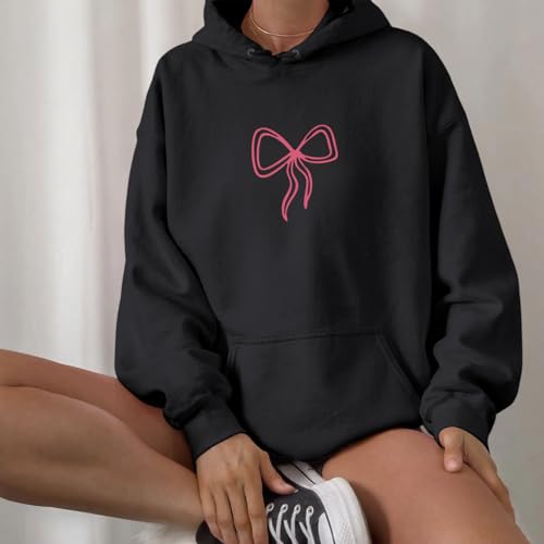 Christian Bow Hoodies for Women Cute Bow Print Sweatshirt Bible Verse Graphic Hoodie Religious Pullover Sweatshirts - color: Black, size: XX-Large