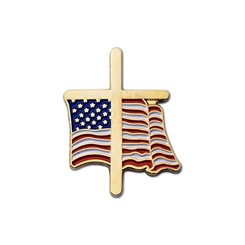 American Flag Gold Cross Enamel Lapel Pin 1"