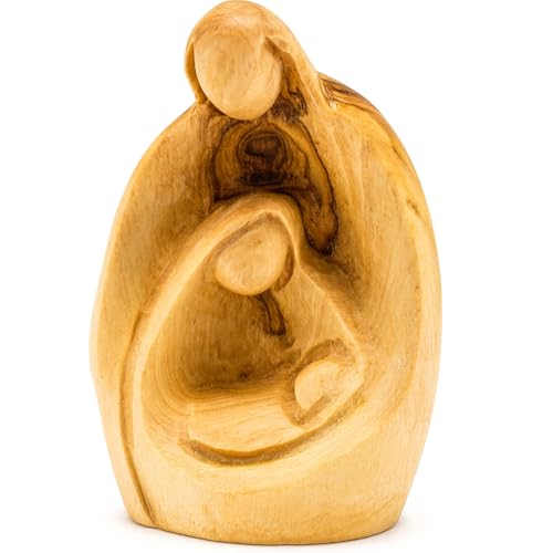 Zuluf 3.1" Olive Wood Holy Family Figurine – Small Hand-Carved Nativity of Joseph, Virgin Mary & Baby Jesus – Religious Housewarming or New Home Gift Decor – HOF027 - color: 3.1" Mini Nativity