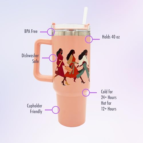 40oz Tumbler with Inspirational Quotes, African American Art, Handle, Straw & Twist-On Lid – Leak-Proof Insulated Drinkware for Black Women, Uplifting Gift - Woman with God - color: Woman with God