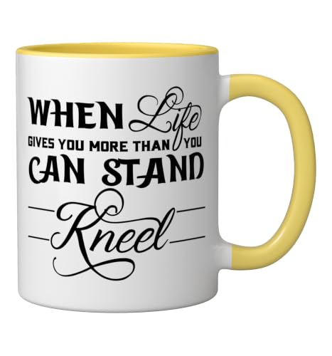 When Life Gives You More Than You Can Stand Kneel God Jesus Ceramic Mug, Yellow/White, 11oz - color: Yellow/White, size: 11 Ounces