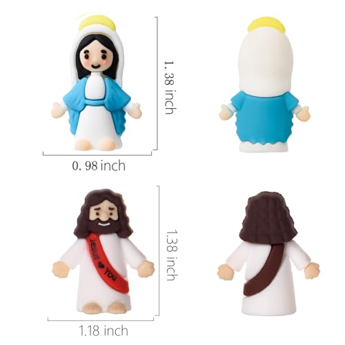 40 Pcs Mini Jesus Loves You Figurines Tiny Virgin Mary Figurines Little Miniature Religious Christ Savior Figures to Hide and Seek for Sunday Easter Egg Stuffers Gift (Multicolor&Blue)
