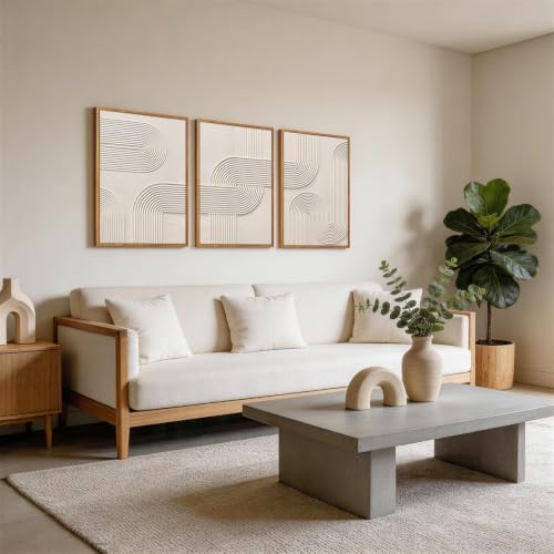 CHDITB 3D Textured Geometric Lines Framed Wall Art, Beige Relief Painting - color: 3d Line