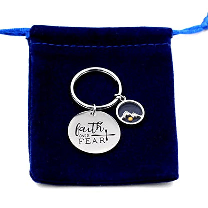 Uloveido Stainless Steel Faith Cross Keychain & Jesus Loves Me Christian Keyring Mustard Seed Charms Religious Jewelry - style: Faith Over Fear-round Mountain