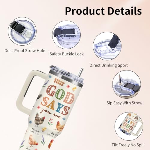 40 oz Christian Chicken Tumbler with Handle, Christian Gifts for Women - color: Chicken1