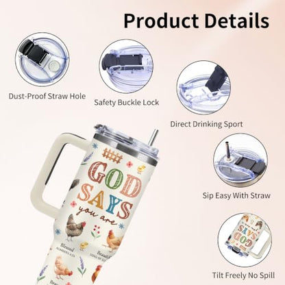 40 oz Christian Chicken Tumbler with Handle, Christian Gifts for Women - color: Chicken1