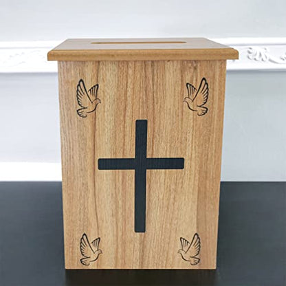 Engineered Wood Tithes Offering Box Cross Christian Church Knock-Down Wood Donation Boxes, Collection Boxes,Charity Boxes 11.8 inche Wide x 9.5 inches deep x 15.8 inches Height 21396-KD-NPF