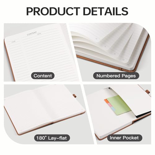 EMSHOI Lined Journal Notebook, 192 Numbered Pages, A5 Size (5.7'' x 8.3'') - color: Brown, style: Ruled