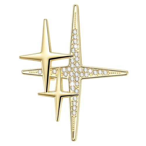 Yuanchu Gold Cross Star Lapel Brooch Pin for Women, Rhinestone Brooches Pins Brooch Cross Pin Dainty Jewelry Gifts Accessories for Clothes Sweater Scarves - color: Gold