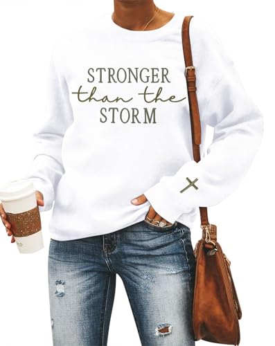 Christian Sweatshirt Women Bible Verse Pullover Religious Faithful Shirt - color: White-stronger, size: XX-Large