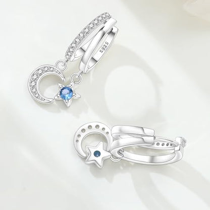 925 Sterling Silver Hoop Earrings Drop Dangle Earrings for Women Hypoallergenic Earring Trendy Huggie Earring Cute Graduation Birthday Gifts Jewelry for Women - color: Double-Circle Star and Moon earrings