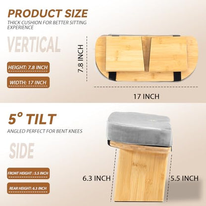 Bamboo Meditation Bench, Foldable Prayer Stool (Grey-Bag) - color: Grey-bag
