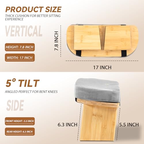 Bamboo Meditation Bench, Foldable Prayer Stool (Grey) - color: Grey