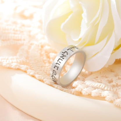 LIKGREAT Jewish Hebrew Rings Engraved Blessing Band Ring Judaism Kabbalah Religious Rings Luck Protection Amulet Stainless Steel Jewellery Gifts for Men Women - color: Silver