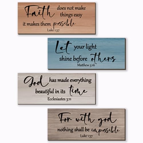4 Pieces Christian Bible Verses Wall Decor Religious Prayer Wall Art Wooden Bathroom Decor Farmhouse Religious Gifts for Women Office Home Bedroom Bathroom Living Room(Farmhouse 10x4 In) - color: Farmhouse