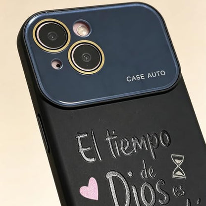 for iPhone 15 Case God's Timing is Perfect Spanish Bible Verse Phone Case, Full Camera Lens Protection, Shockproof Drop Resistant Durable Cover (Black, iPhone 15) - color: black, size: iPhone 15
