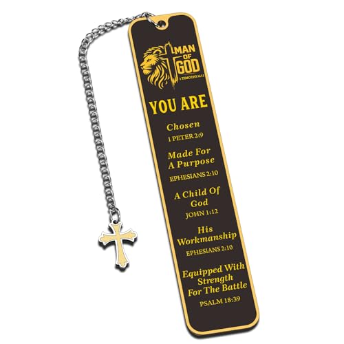 Christian Bookmark for Men, Inspirational Lion Bible Verse Bookmark with Cross Pendant, Religious Scripture Verse Bookmarks for Man Accessories Church Fathers Day Baptism Easter for Pastor Men - style: you are chosen
