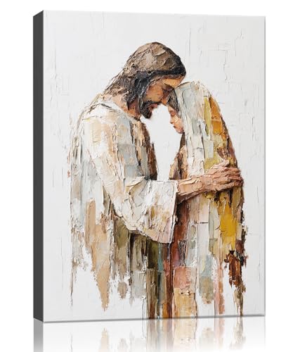 Jesus Embracing Woman Canvas Wall Art, Safe in His Arms Heals Pictures Canvas Print Posters Wall Decor, Christian Wall Art Home Texture Paintings Decor for Living Room Prayer Room 16x24 inches Framed - color: Embrace -2, size: 16"L x 24"W