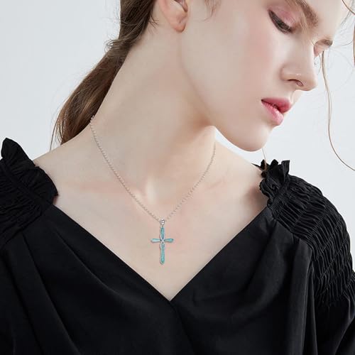Infinity Cross Necklace S925 Sterling Silver Turquoise/Wooden/Opal/Abalone Cross Pendant Necklaces Christian Jewelry Gifts For Women - style: Turquoise-2