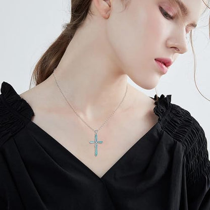 Infinity Cross Necklace S925 Sterling Silver Turquoise/Wooden/Opal/Abalone Cross Pendant Necklaces Christian Jewelry Gifts For Women - style: Turquoise-2