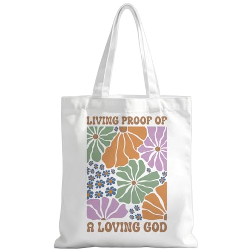 Christian Tote Bag Religious Gifts Canvas Bags for Women Men Shopping Work Gym Picnic Travel - color: Living Proof of a Loving God