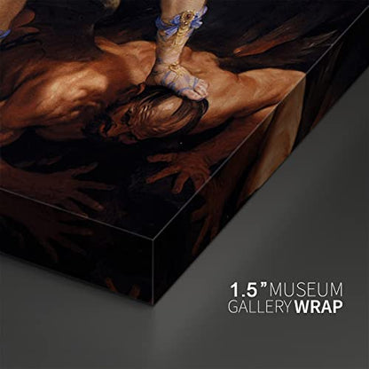 artprints1stop Canvas Print Wall Art - Archangel Michael Tramples Satan by Guido Reni - 12x18 inches - color: Archangel Michael Tramples Satan, size: 18"L x 12"W