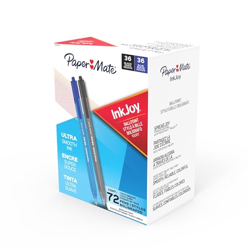 Paper Mate InkJoy 100RT Ballpoint Pens, Medium Point (1.0mm), Black & Blue Ink, 72 Count - Bulk Pack for School, Home, Office, College, Note-Taking - size: 72 Count