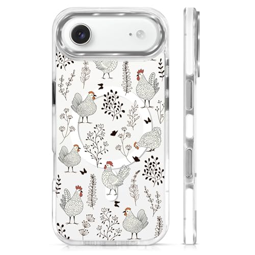 for iPhone 17 Air Case [Compatible with Magsafe],Girls Women Clear Magnetic Case Silicone Shockproof Protective Cover with Pattern Chicken Butterfly Flower - color: Chicken Butterfly Flower, size: iPhone 17 Air
