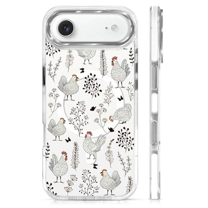 for iPhone 17 Air Case [Compatible with Magsafe],Girls Women Clear Magnetic Case Silicone Shockproof Protective Cover with Pattern Chicken Butterfly Flower - color: Chicken Butterfly Flower, size: iPhone 17 Air