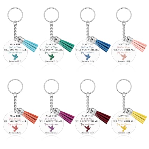8 Pcs Christian Keychain for Women Men Acrylic Religious Keychain with Bible Verse Inspirational Religious Catholic Faith Spiritual Gifts for Women Scripture Key Chain Easter Christian Birthday Gift