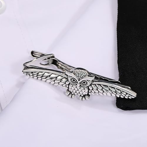 Novelty Silver Gold Black Tie Clip for Men Unique Owl Fish Shark Guitar Cross Tie Bar Neckties for Regular Wedding Business Tie Pin Clips Jewelry - style: Silver Owl