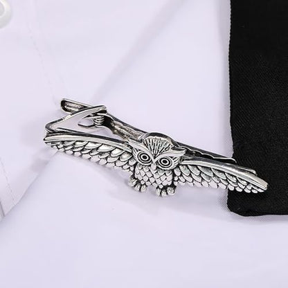 Novelty Silver Gold Black Tie Clip for Men Unique Owl Fish Shark Guitar Cross Tie Bar Neckties for Regular Wedding Business Tie Pin Clips Jewelry - style: Silver Owl