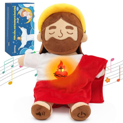 15" Soothing Jesus Plush Toys that Breathes, Light up Plush of God - color: Brown