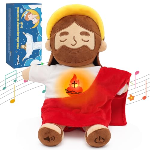 15" Soothing Jesus Plush Toys that Breathes, Light up Plush of God - color: Brown
