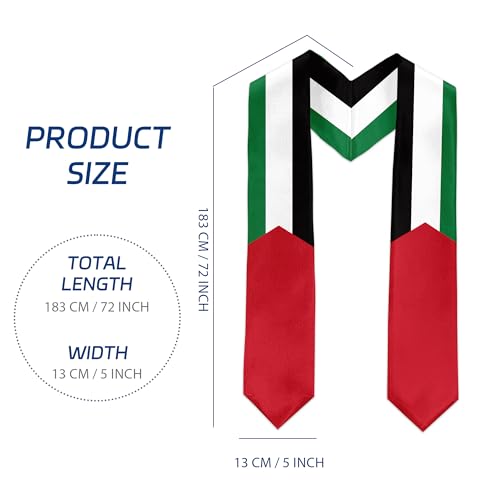 International Graduate Satin Sash Stole with National Flag Design - color: Palestine Flag