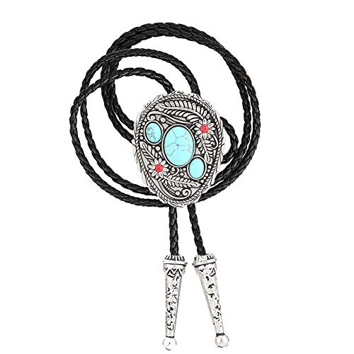 bolo tie for man,handmade western cowboy alloy natural mix Leather Bolo Tie - color: Leaf Turquoise Bolo Tie