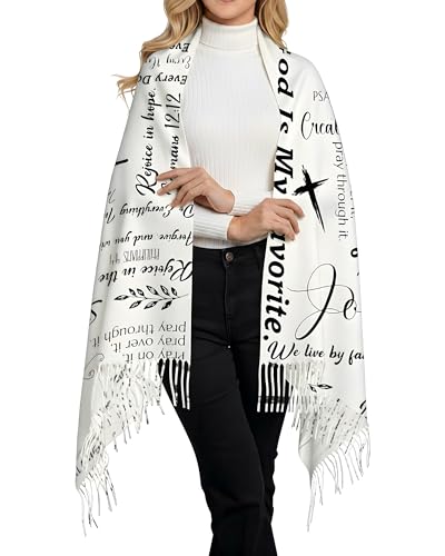 Prayer Shawls for Women Inspirational Scripture Scarf Wrap - color: White