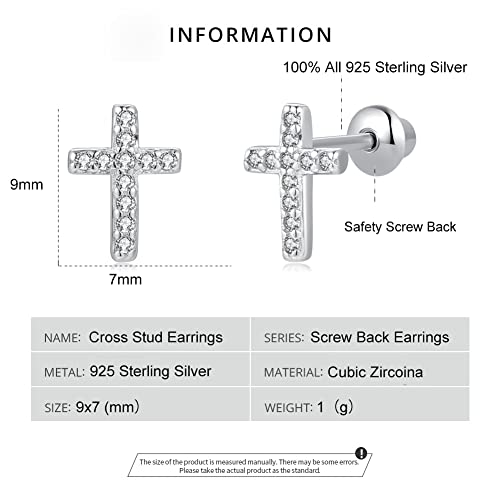 Butterfly Ladybug Unicorn Sloth Flamingo Dog Cat Turtle Angel Koala Daisy Panda Stud Earrings for Girls Women - Sterling Silver Hypoallergenic Animal Earrings with Secure Screw Backs - color: Cross