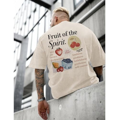 Christian Fruit of The Spirit Shirt for Men Jesus Religious Shirts Oversized Graphic Tees Acid Wash God T-Shirt Tops - color: Apricot, size: Small