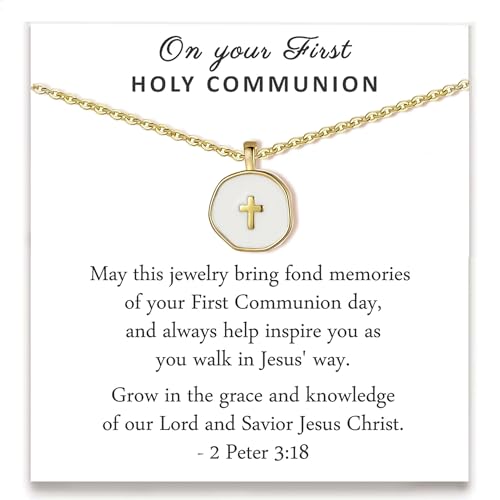 Cute Small Cross Necklace for Teen Girls - color: White First Communion Gifts